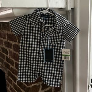 Navy blue and white checked romper